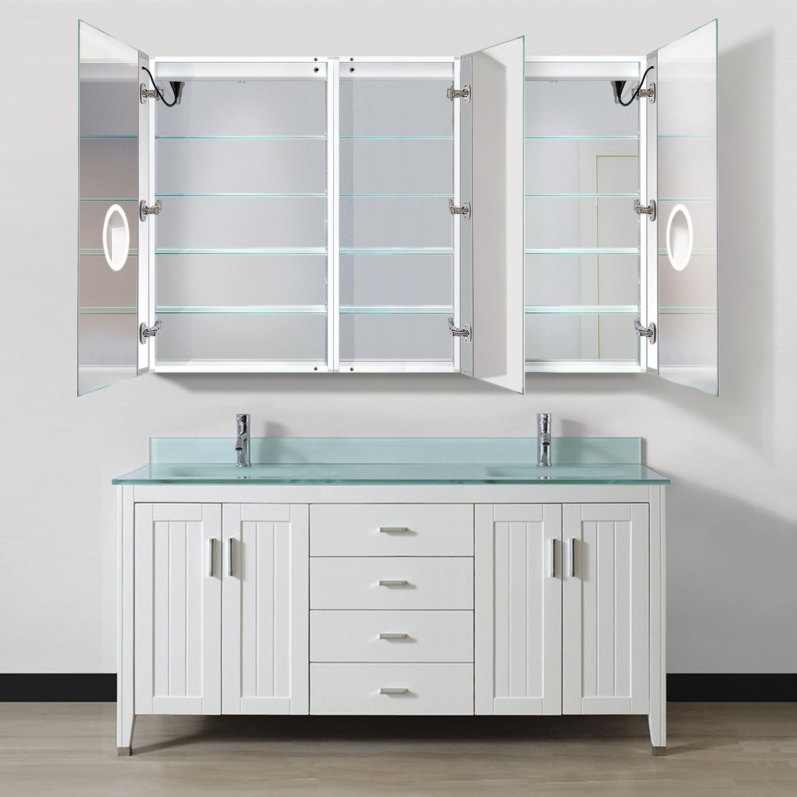Tri View Mirror Medicine Cabinet With LED Lights