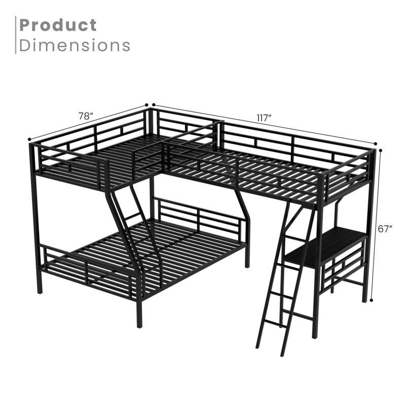 Twin Over Full Standard Bunk Bed with Built-in-Desk by Home Adores