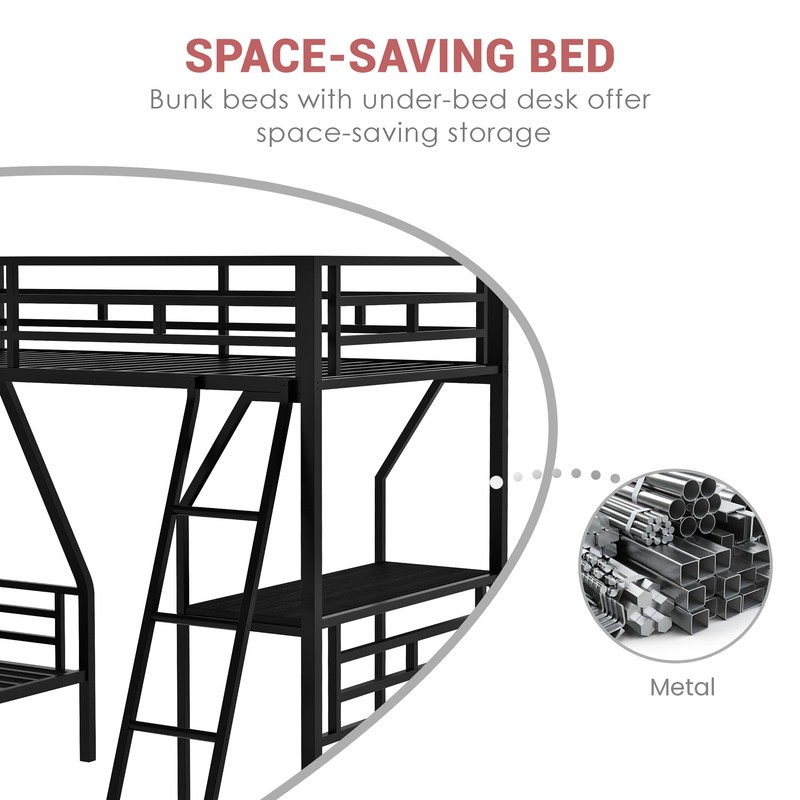 Twin Over Full Standard Bunk Bed with Built-in-Desk by Home Adores
