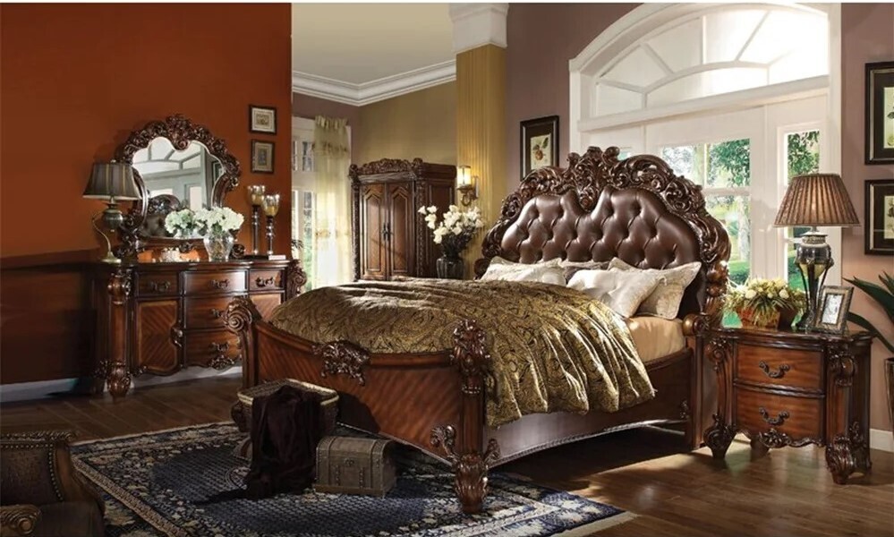Upholstered Natural Wood Bedroom Set