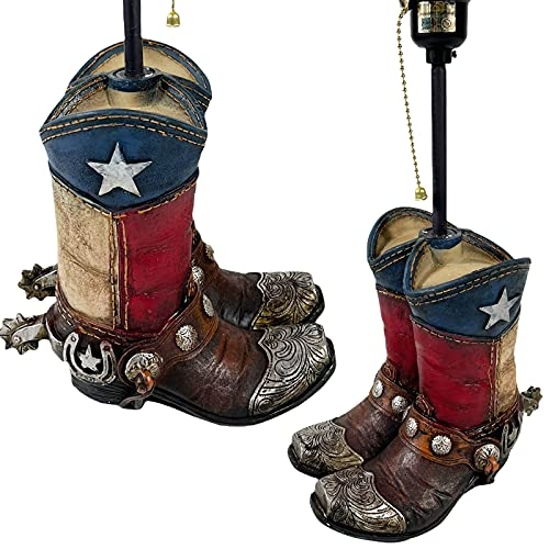 Urbalabs Texas Flag Western Double Cowboy Boot Western End Table Standing Table Lamp Farmhouse Nightstands Living Room End Tables Lamps for Bedrooms Office Lamp Only