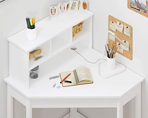 UTEX Corner Desk with Storage and Hutch for Small Space, Kids Corner Desk with Reversible Hutch for Girls Boys, Study Computer Desk Workstation & Writing Table for Home School Use, White