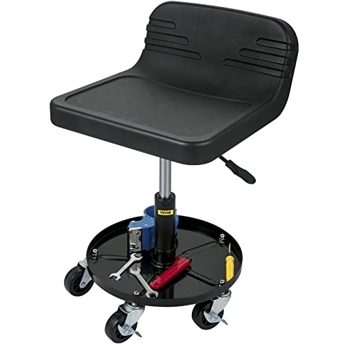 VEVOR Rolling Garage Stool, 300LBS Capacity, Adjustable Height from 15.7 in to 20.5 in, Mechanic Seat with 360-degree Swivel Wheels and Tool Tray, for Workshop, Auto Repair Shop, Black