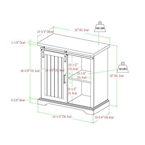 Walker Edison Carson Modern Farmhouse Sliding Slat Door Storage Cabinet, 32 Inch, Rustic Oak