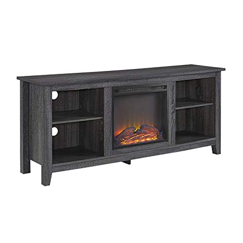 Walker Edison Wren Classic 4 Cubby Fireplace TV Stand for TVs up to 65 Inches, 58 Inch, Charcoal
