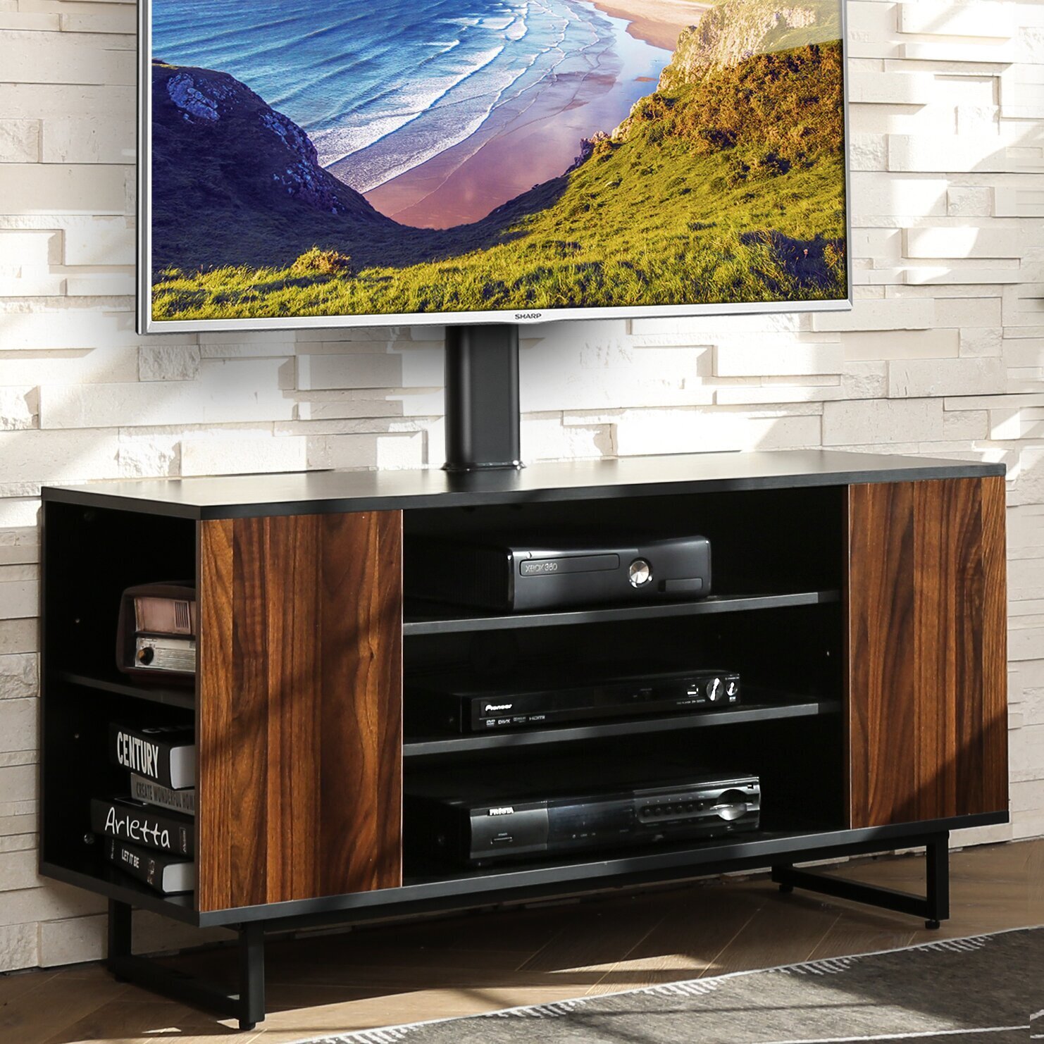 Walnut Wood Tv Stand with Mount