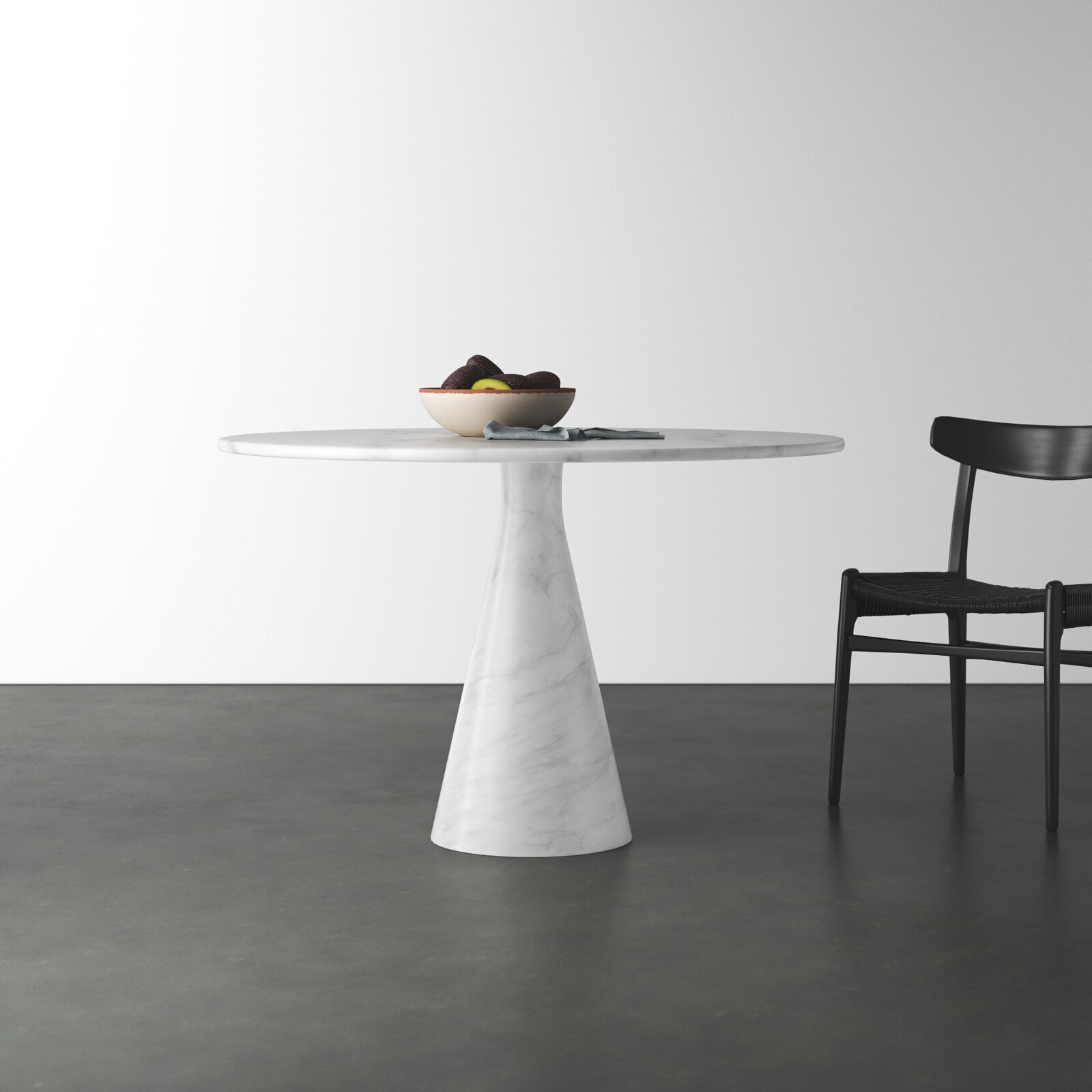 White Marble Dining Table With White Cone Base 