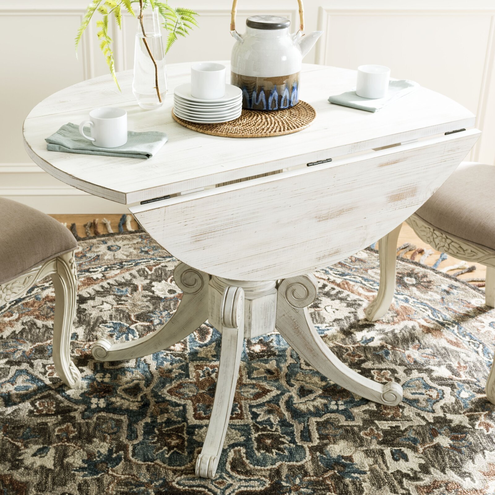 White Round Pedestal Table With Drop Leaves