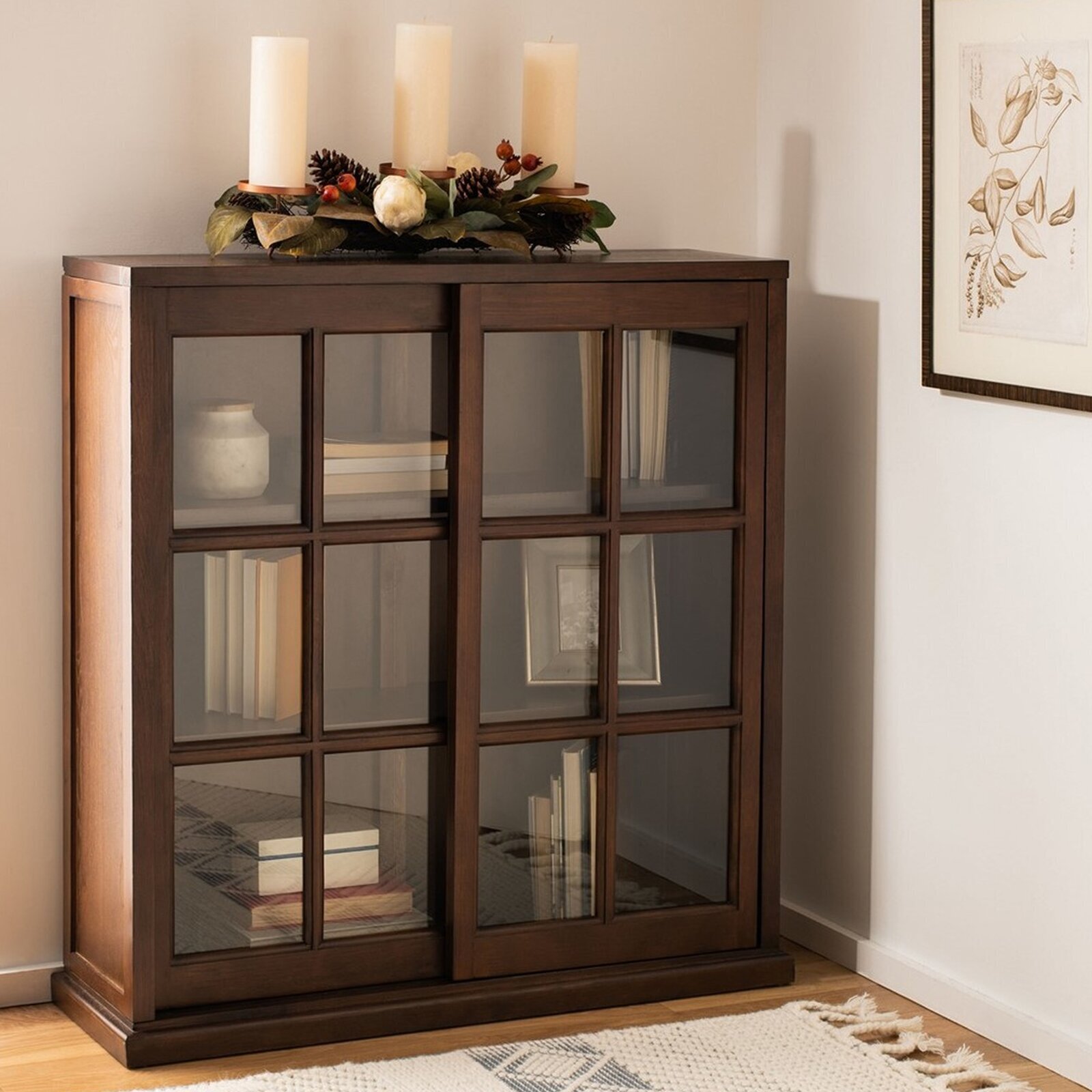 Wooden Bookcase With Bypass Doors