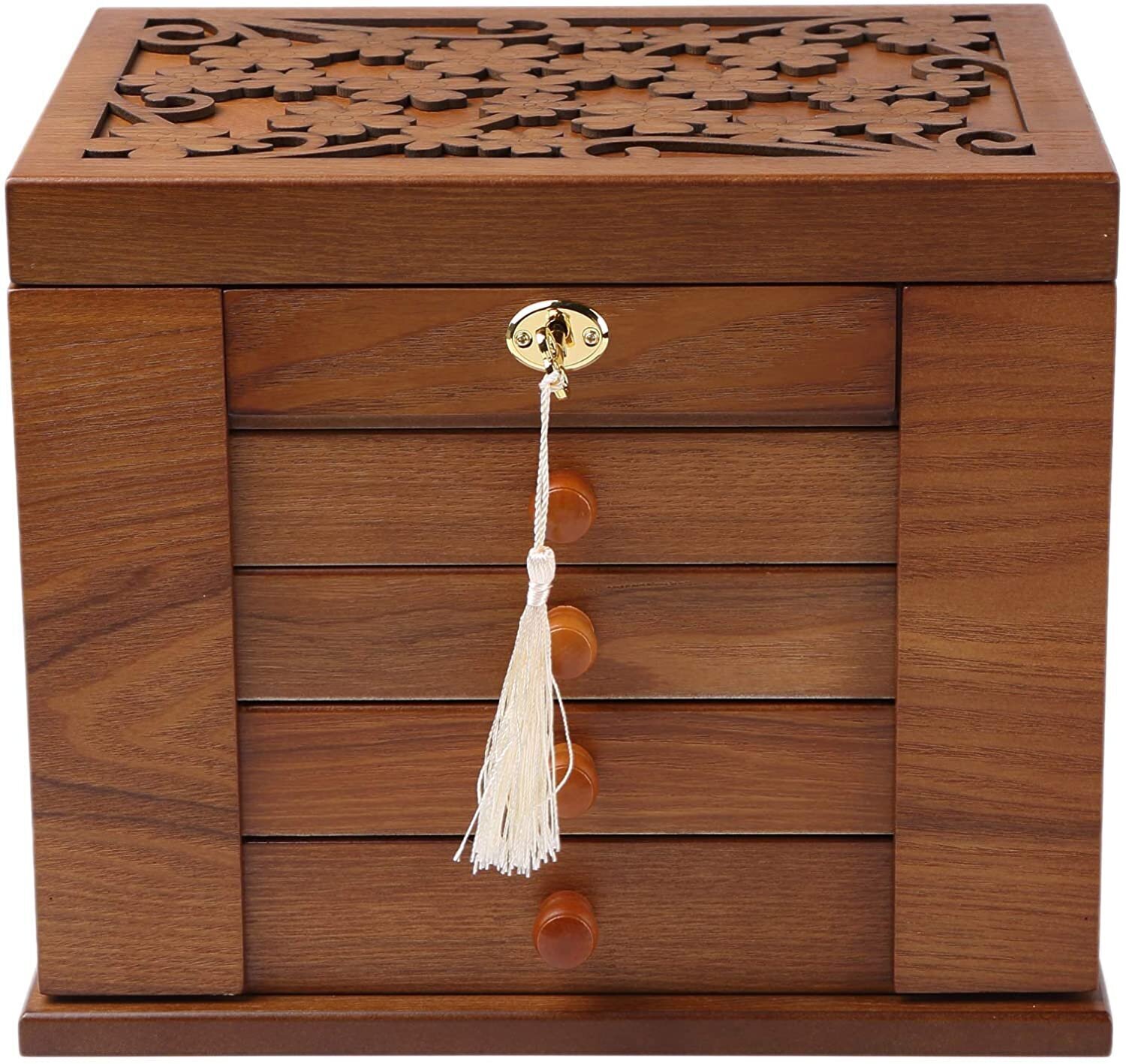 Wooden Jewelry Box With Necklace Hooks