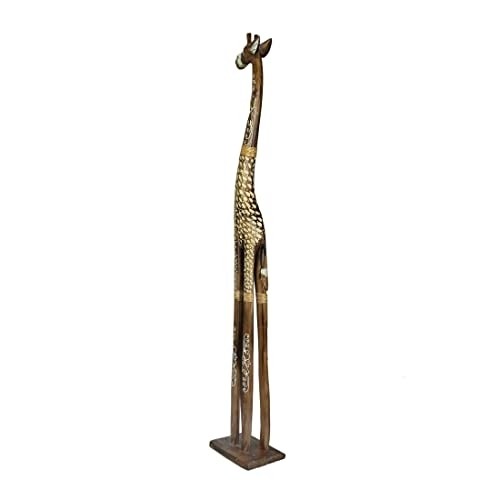 Zeckos 40 Inch Tall Hand Carved Standing Wooden Giraffe Statue Home Decor Sculpture