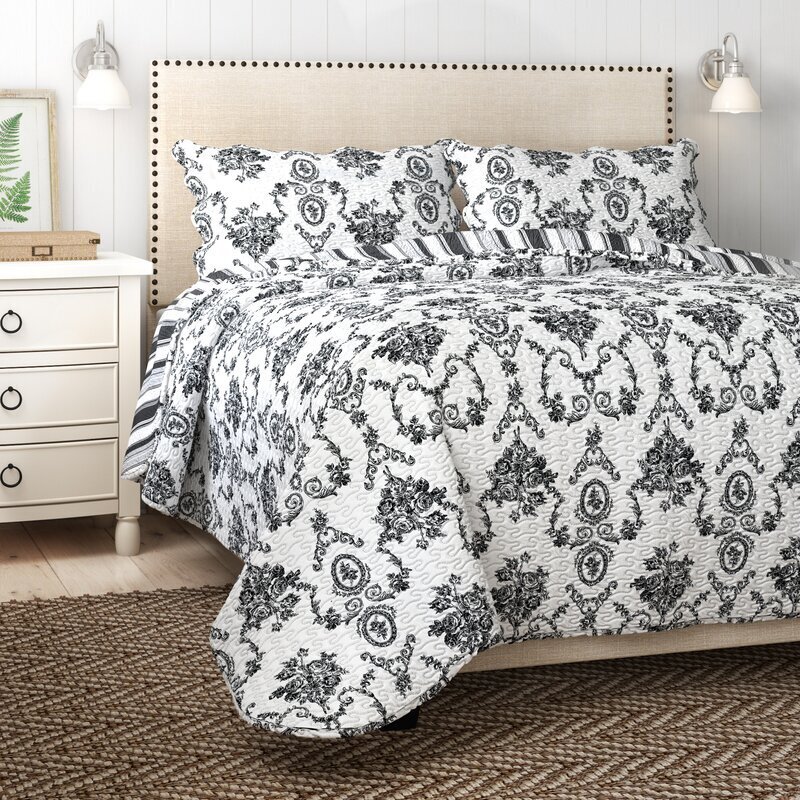 100% Cotton Black and White Damask Bedding