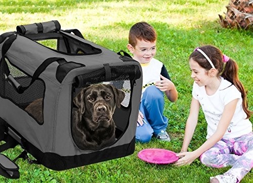 2PET Foldable Dog Crate - Soft, Easy to Fold & Carry Dog Crate for Indoor & Outdoor Use - Comfy Dog Home & Dog Travel Crate - Strong Steel Frame, Washable Fabric Cover - Extra Large, Grizzle Grey