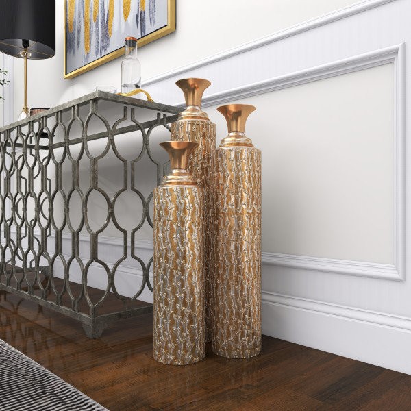 3 Piece Pesina Gold Metal Floor Vase Set