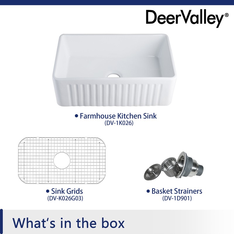 30" L x 18" W Farmhouse Kitchen Sink with Sink Grid and Basket Strainer