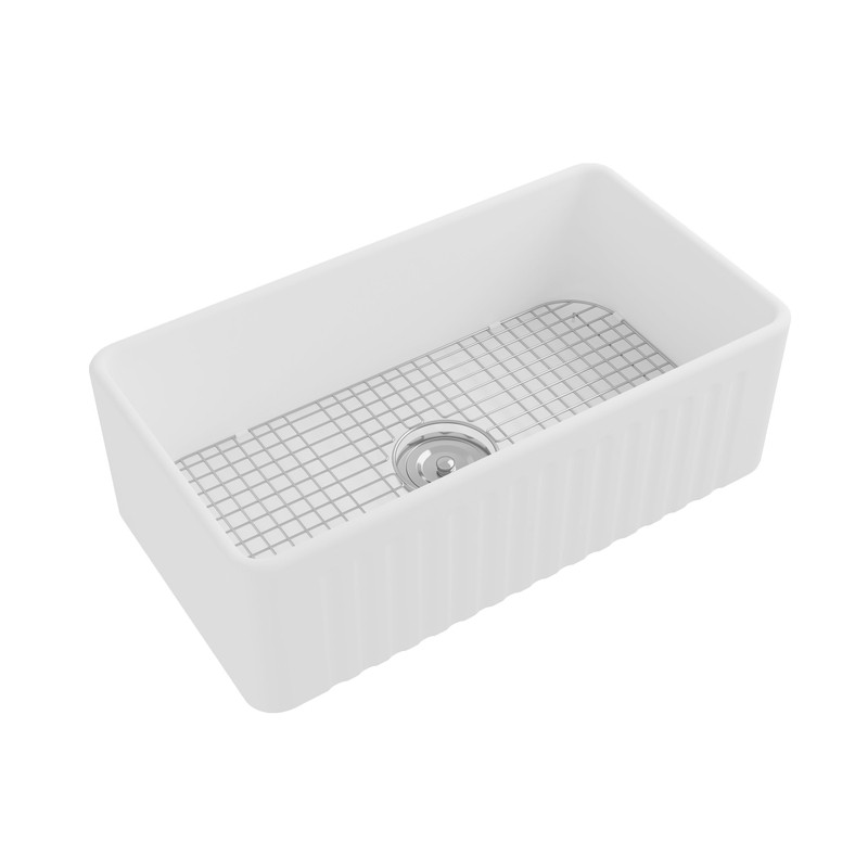 30" L x 18" W Farmhouse Kitchen Sink with Sink Grid and Basket Strainer