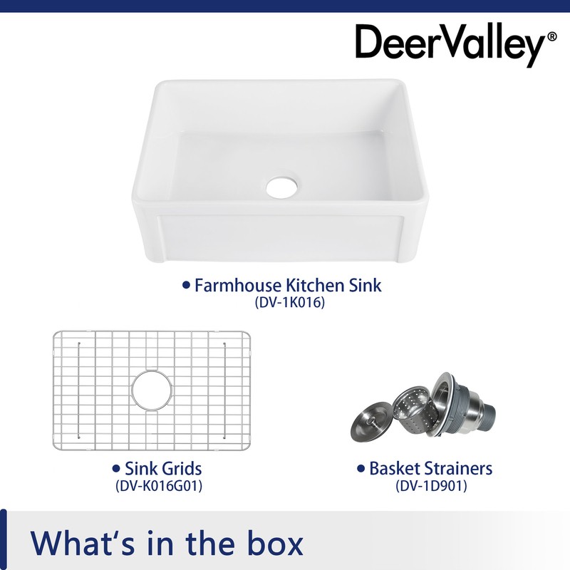 30" L x 20" W Farmhouse Kitchen Sink with Sink Grid and Basket Strainer