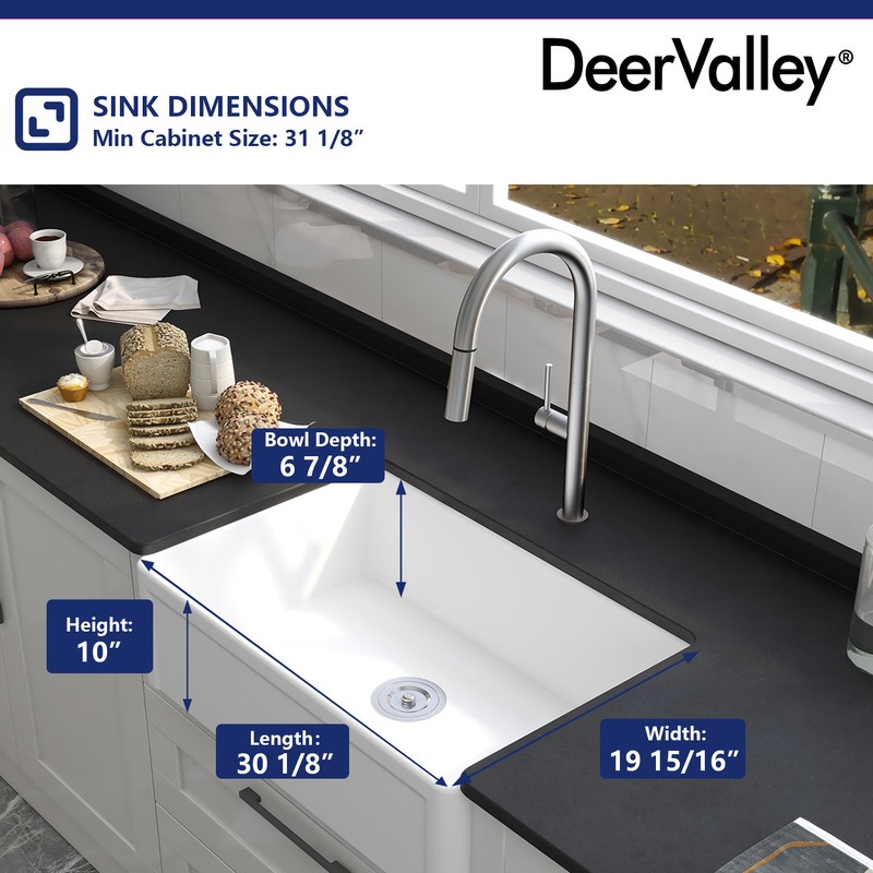 30" L x 20" W Farmhouse Kitchen Sink with Sink Grid and Basket Strainer