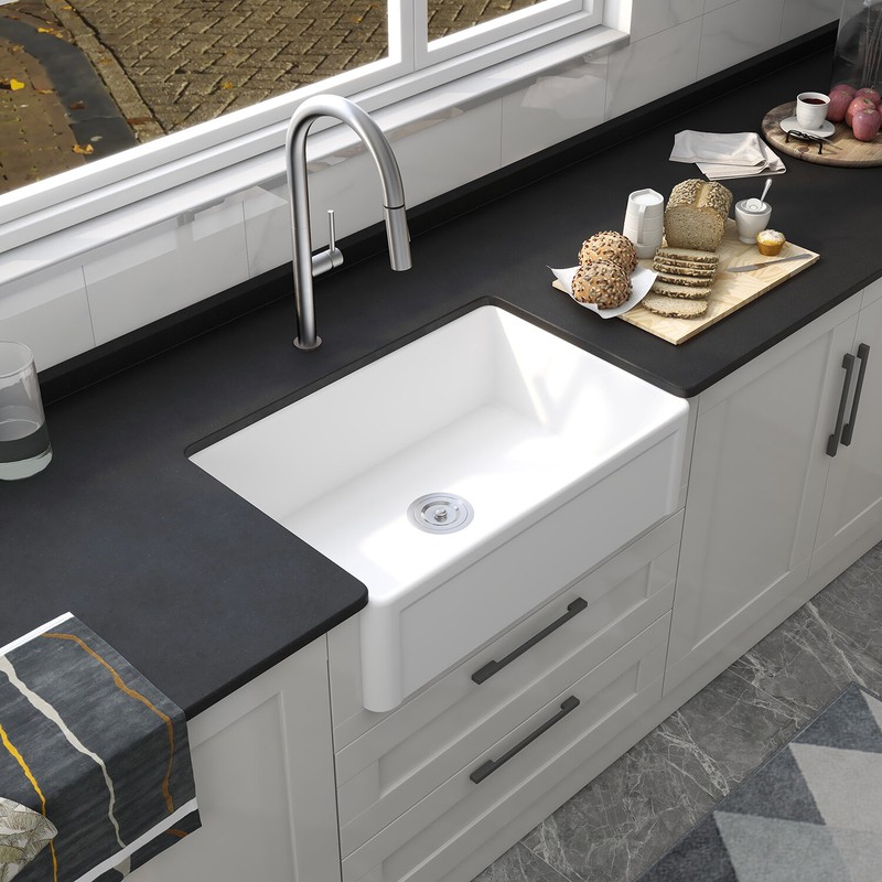 30" L x 20" W Farmhouse Kitchen Sink with Sink Grid and Basket Strainer