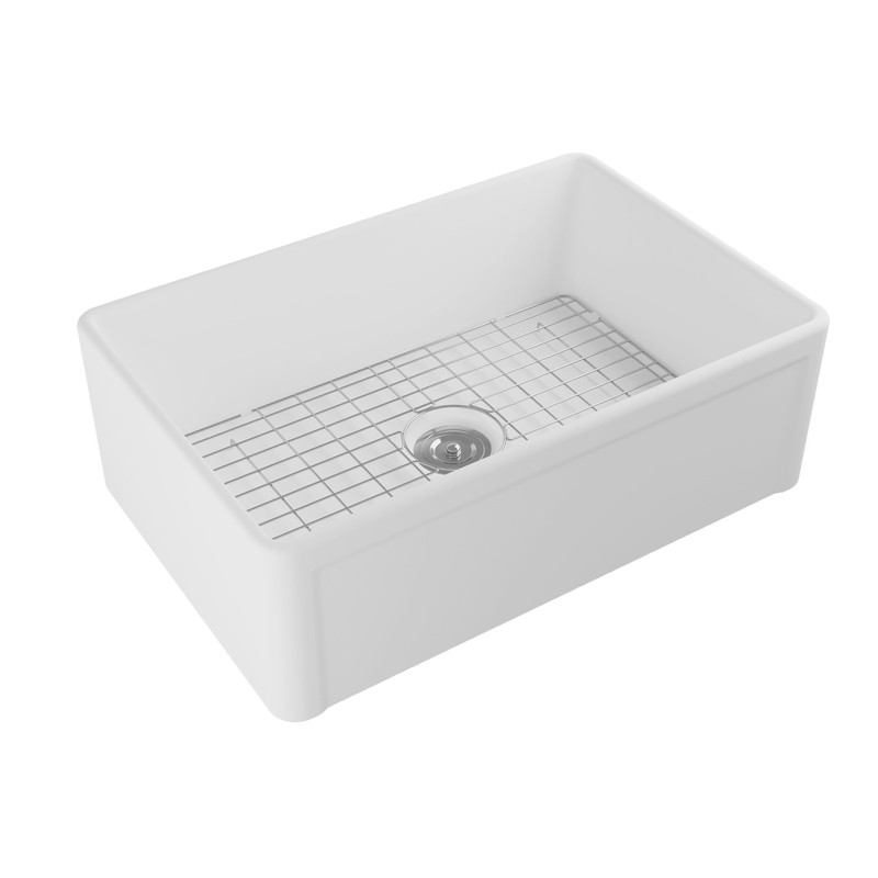 30" L x 20" W Farmhouse Kitchen Sink with Sink Grid and Basket Strainer
