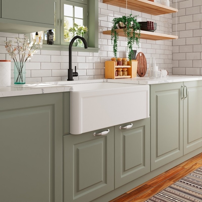 30" L x 20" W Farmhouse Kitchen Sink with Sink Grid and Basket Strainer