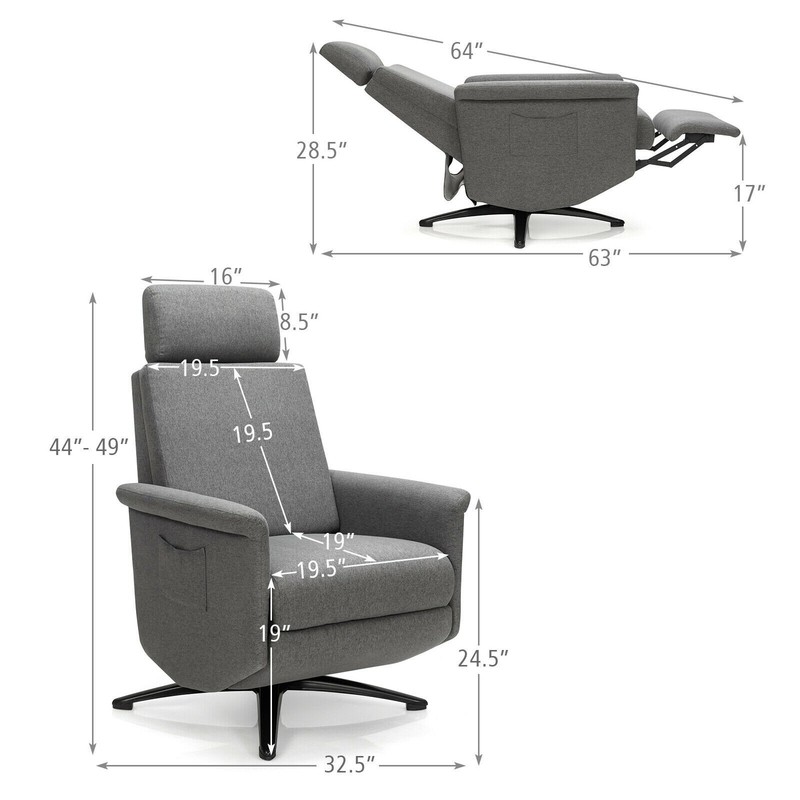 32.5'' Wide Manual Swivel Recliner with Massager
