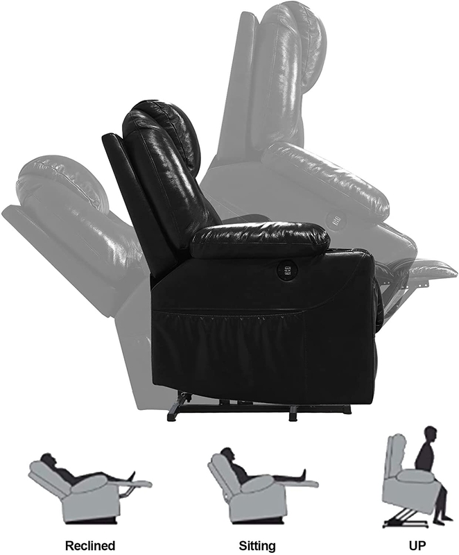 33.5'' Wide Genuine Leather Power Swivel Standard Recliner with Ottoman