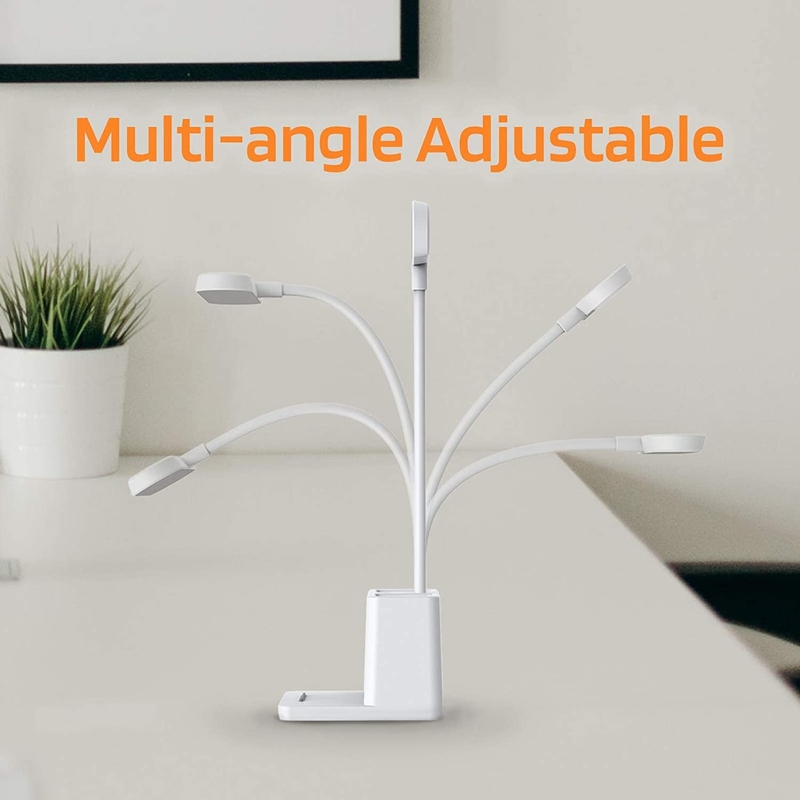 4.52'' White Desk Table Lamp With Pen Holder, Rechargeable, Eye-Caring, Bedside Table Lamp For Reading