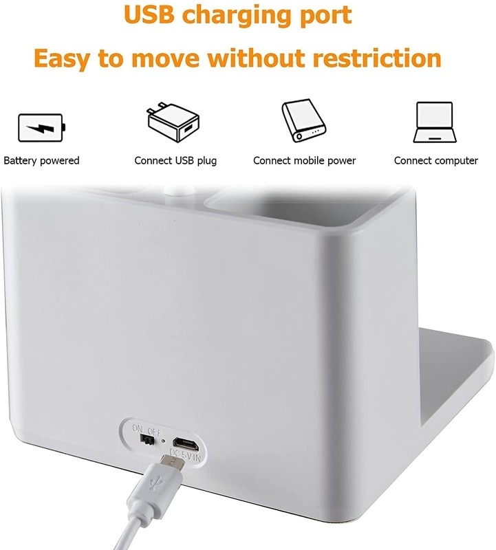 4.52'' White Desk Table Lamp With Pen Holder, Rechargeable, Eye-Caring, Bedside Table Lamp For Reading