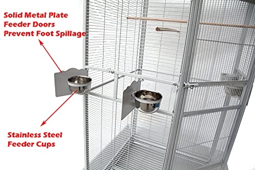 64" Extra Large Corner Flight Bird Parrot Cage for Cockatiel Parakeet Budgies Parrot with Around Metal Seed Skirts, Tight 1/2-Inch Bar Spacing (WhiteVein)