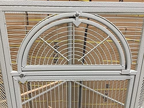 64" Extra Large Corner Flight Bird Parrot Cage for Cockatiel Parakeet Budgies Parrot with Around Metal Seed Skirts, Tight 1/2-Inch Bar Spacing (WhiteVein)
