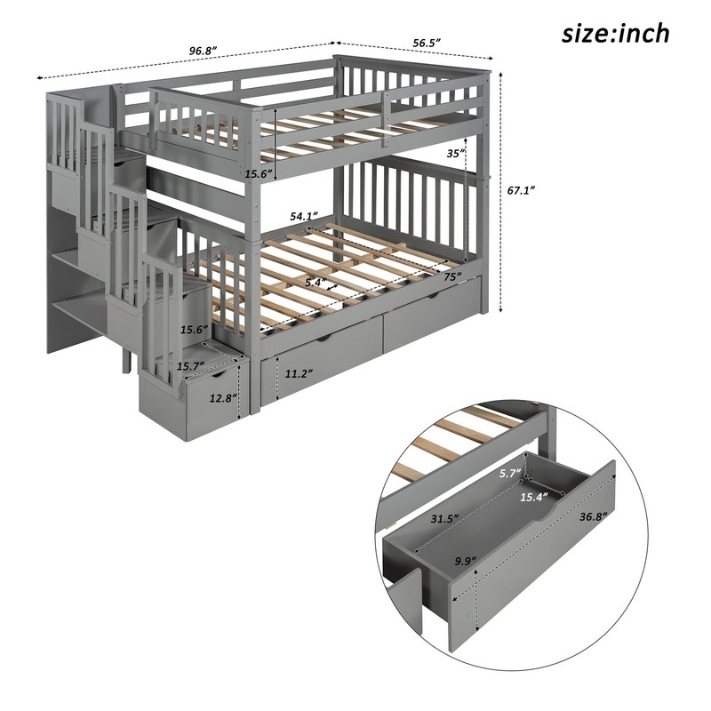Abderraouf Full Over Full 6 Drawer Solid Wood Standard Bunk Bed with Bookcase by Harriet Bee