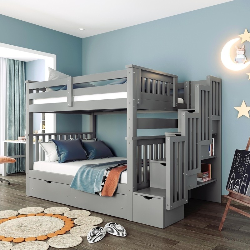 Abderraouf Full Over Full 6 Drawer Solid Wood Standard Bunk Bed with Bookcase by Harriet Bee