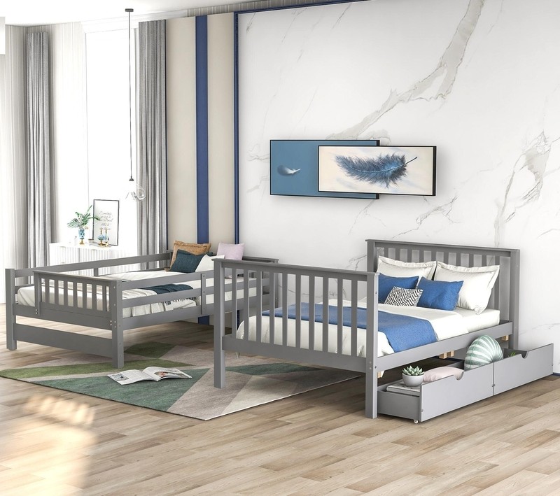 Abderraouf Full Over Full 6 Drawer Solid Wood Standard Bunk Bed with Bookcase by Harriet Bee