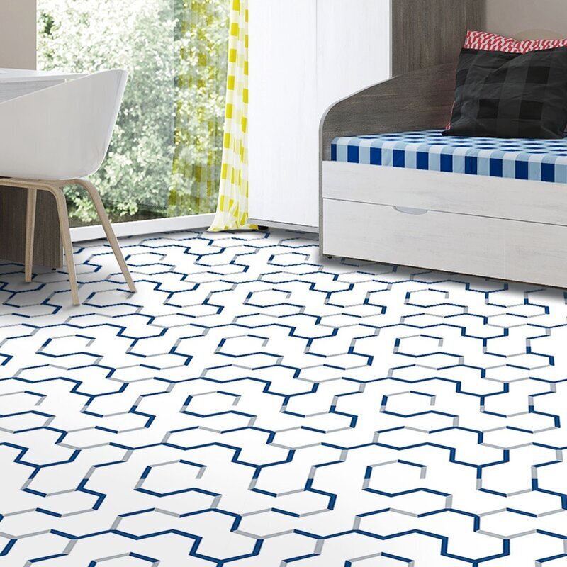Abstract Navy Blue and White Vinyl Flooring