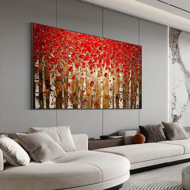 Abstract Red Trees Painting