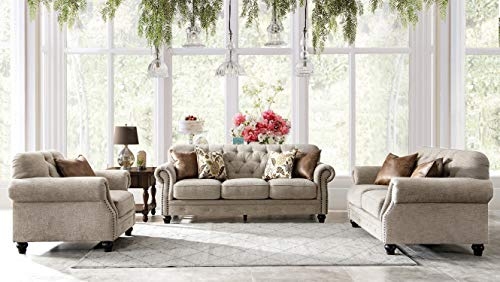 Acanva Luxury Chesterfield Chenille Diamond Tufted Living Room Sofa, 67" W Loveseat, Almond