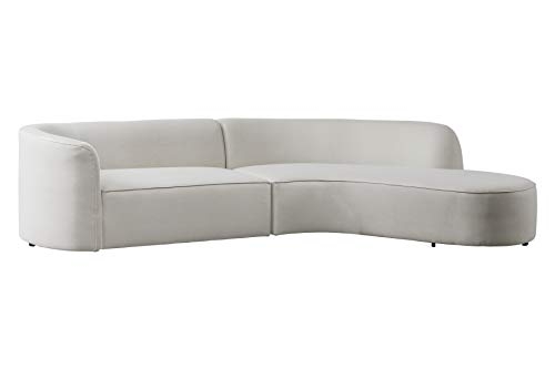 Acanva Luxury Modern Style Living Room Upholstery Curved Sofa with Chaise 2-Piece Set, Right Hand Facing Sectional Leathaire Couch, Cream