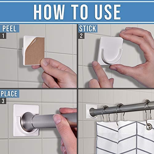 Adherion Adhesive Shower Curtain Rod Holder | Rod Retainer | No Drilling | Stick On | 3M Adhesive | Gray | Shower Curtain Rod not included |