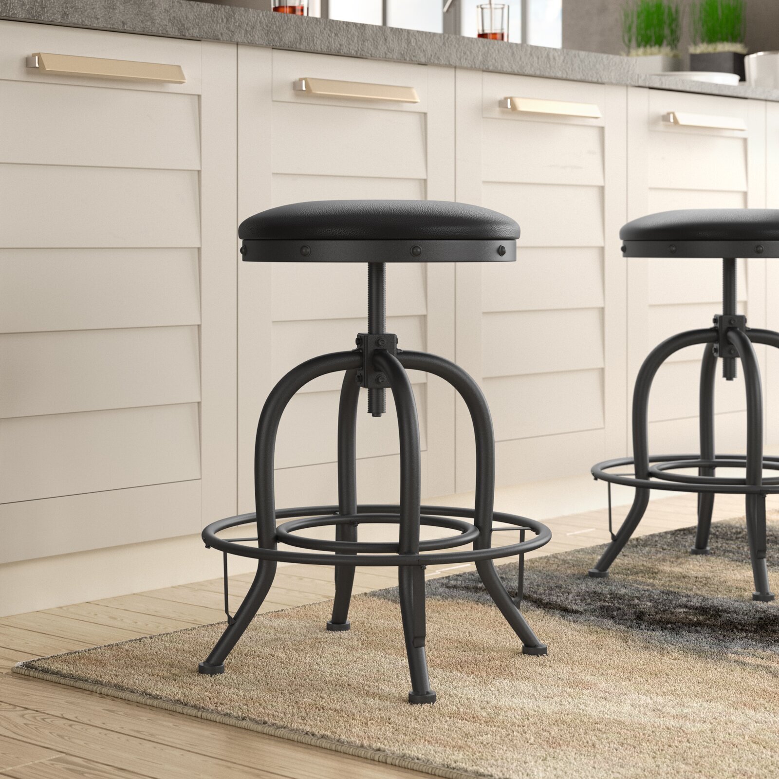 Adjustable Iron and Leather Bar Stool