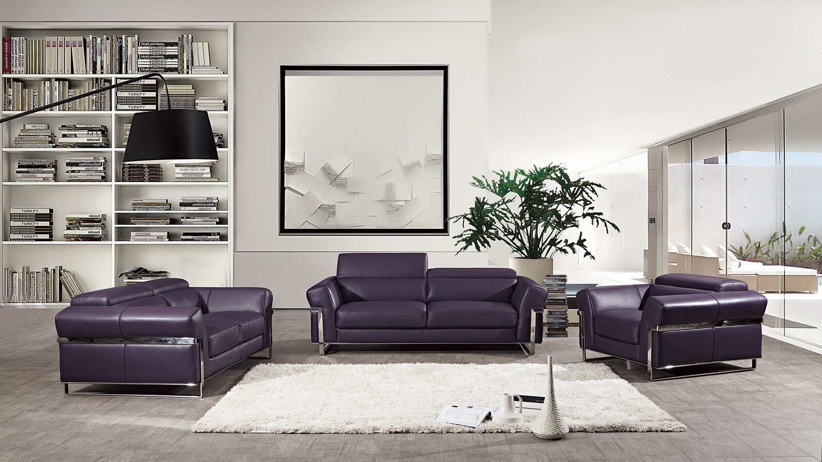 Adjustable purple leather couch