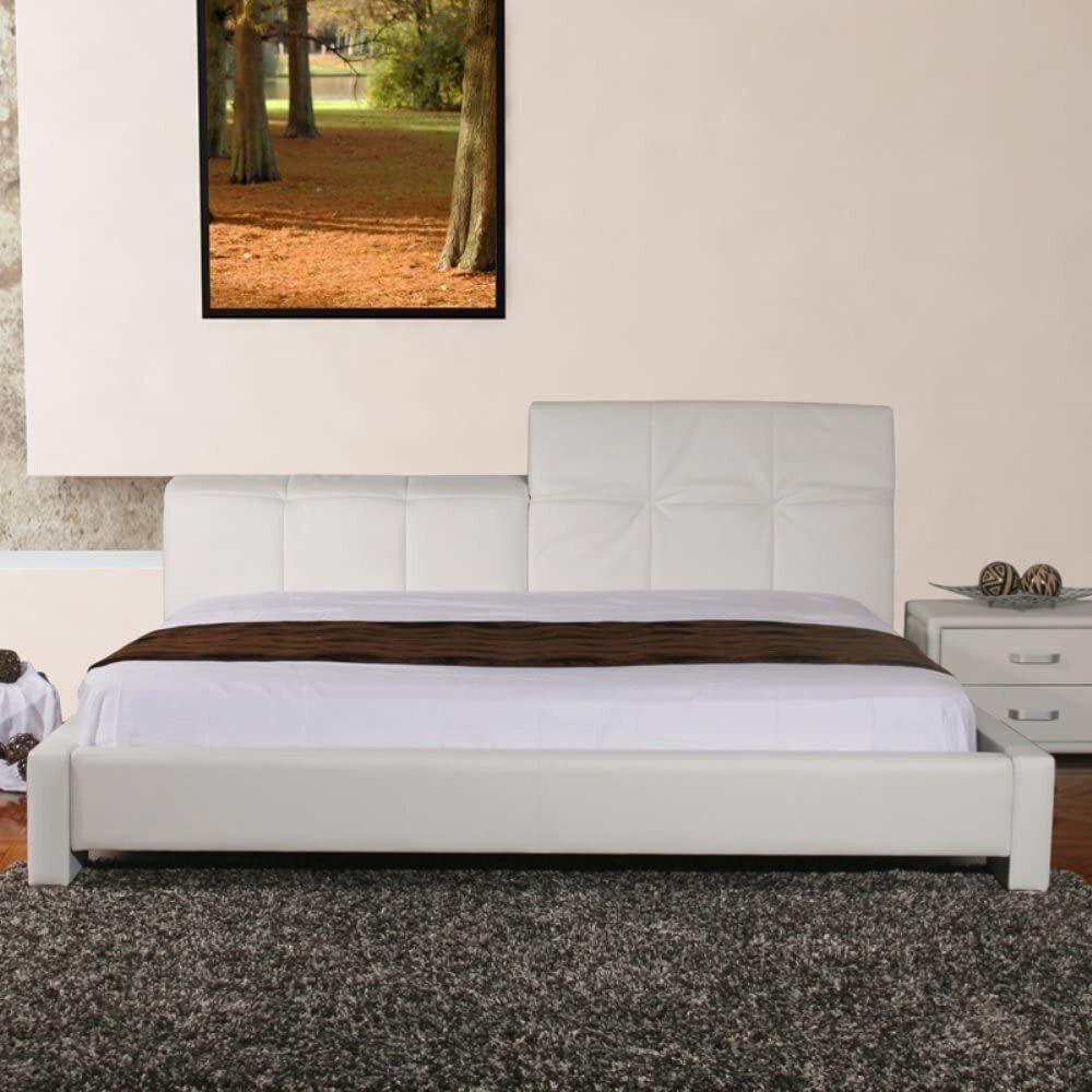 Adjustable white leather bed frame