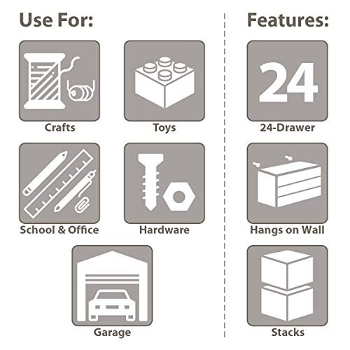 Akro-Mils 10124, 24 Drawer Plastic Parts Storage Hardware and Craft Cabinet, 20-Inch W x 6-Inch D x 16-Inch H, Black