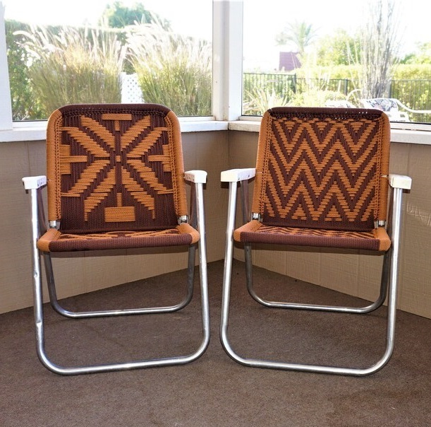Aluminum and Macrame Folding Chairs
