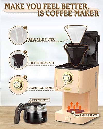 8 Best Retro Coffee Makers Reviewed By Barista Ideas On Foter   Amaste Coffee Machines Drip Coffee Maker With 25 Oz Glass Coffee Pot Retro Style Coffee Maker With Three Brewing Modes Reusable Coffee Filter 30minute Warm Keeping Perfect For Kitchen Office 3 