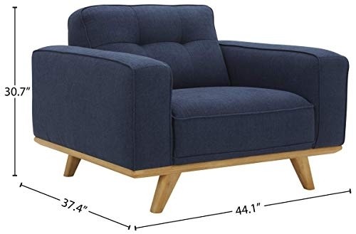 Amazon Brand – Rivet Bigelow Modern Oversized Accent Chair with Wood Base, 44.1"W, Navy Blue / Blonde