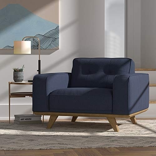 Amazon Brand – Rivet Bigelow Modern Oversized Accent Chair with Wood Base, 44.1"W, Navy Blue / Blonde