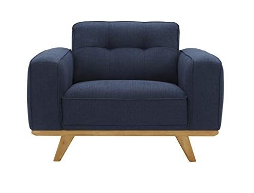 Amazon Brand – Rivet Bigelow Modern Oversized Accent Chair with Wood Base, 44.1"W, Navy Blue / Blonde