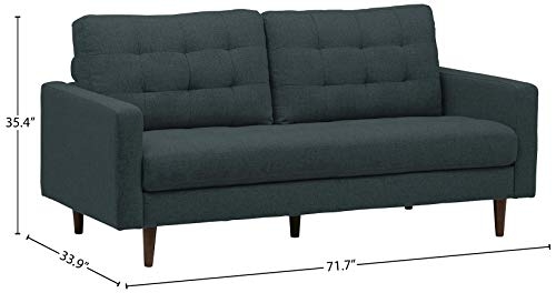 Amazon Brand – Rivet Cove Mid-Century Modern Tufted Apartment Sofa, 72"W, Denim Blue