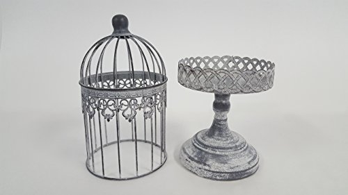 Antique Beige Small Iron Bird Cage on Stand